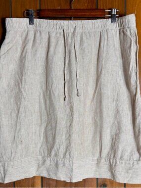 J. Jill Love Linen Women's Sz Large Tan Striped Skirt 100% Linen Drawstring GUC